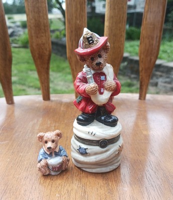 Bearware Pottery Works Boyds Collection Firefighter Trinket Box w/ Trinket 