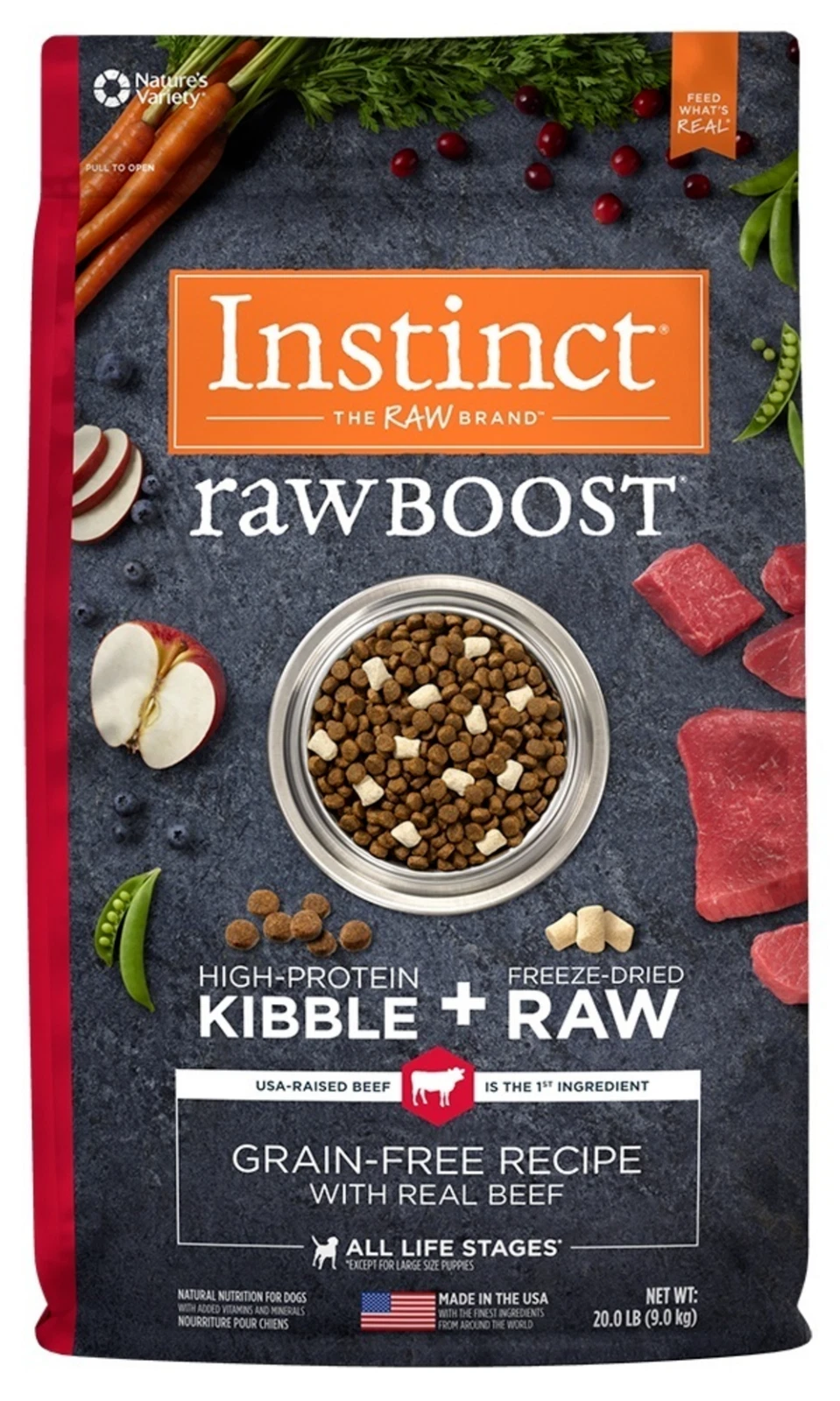 Instinct Raw Boost Grain Free Recipe with Real Beef Natural Dry Dog Food 20lb