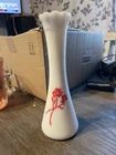 VTG hazel atlas milk glass bud vase with rose design