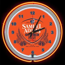 Sam Adams Octoberfest Beer Sign 15" Orange Double Neon Clock Man Cave Garage Bar