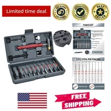 Durable Pin Punch Set with Hammer and Non-Slip Bench Block for Precision Repairs