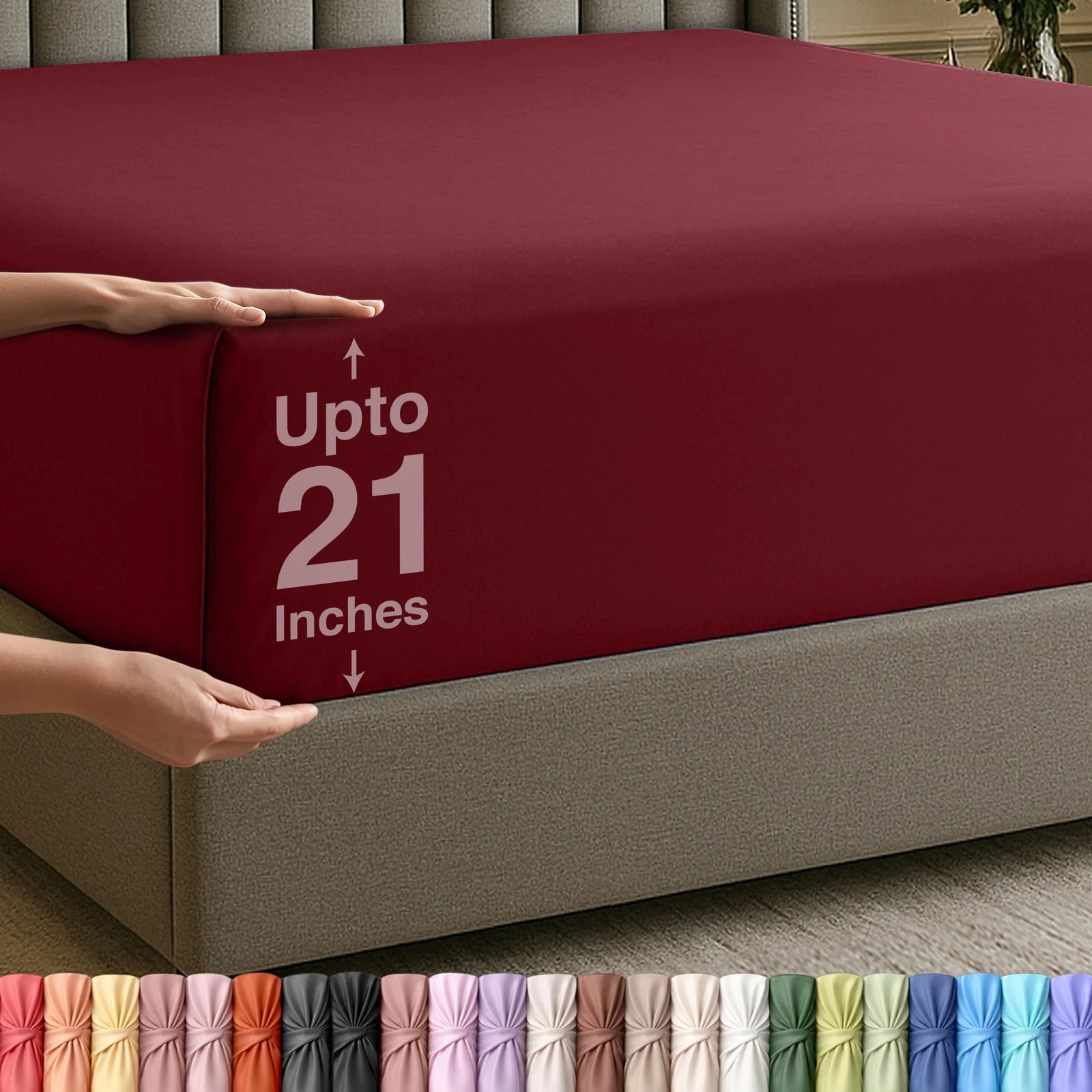 Extra Deep Pocket King Fitted Sheet, Fits up to 21 Inch Mattress - Hotel Luxu...