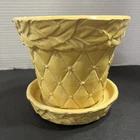 Vintage McCoy Quilted Diamond Floral Planter Flower Pot w/Saucer 5 1/4” Yellow
