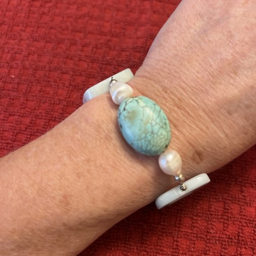 SOUTHWESTERN ARTISAN JBB PEARL AMAZONITE STONE BRACELET OR ANKLET 9” STERLING
