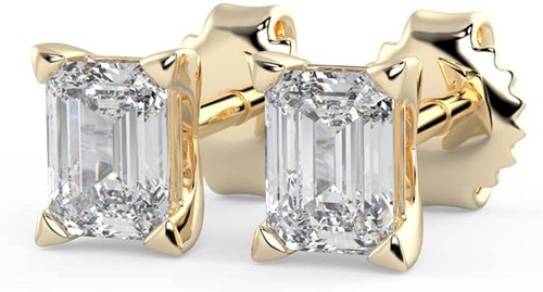 14K Gold Smaragd Schliff Labor gewachsen 1/2CTW Diamant Solitär Ohrstecker - Bild 12 von 30