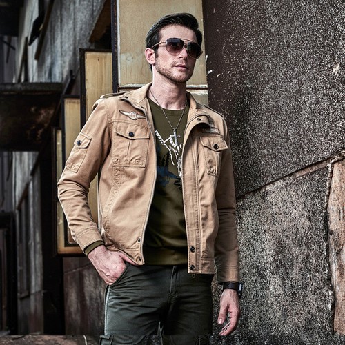 giacca militare uomo sportivo morbido moda slim beige disegni 1027 | eBay