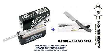 CJB Straight Kamisori Similiar Feather Razor plus Geniune Feather 20 blades deal