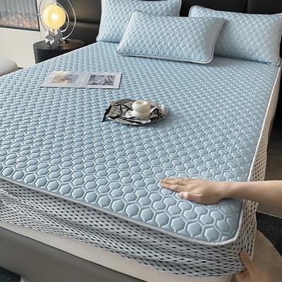 Simple Thicken Latex Summer Mat for Bed Cool Feeling Fabric Fitted Bed Sheet Set