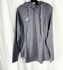 ASICS Mens Dark Gray 1/3 Zip Elevated Neck Hoodie Size L