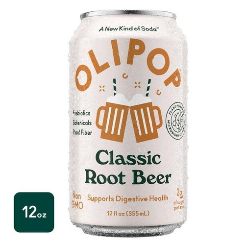OLIPOP Classic Root Beer Prebiotic Soda, 12 fl oz, Pantry Pack - 第 1/5 張圖片