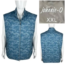 Johnnie O Vest Mens 2XL Vest Blue Full Zip Lightweight Quilted Camouflage EUC