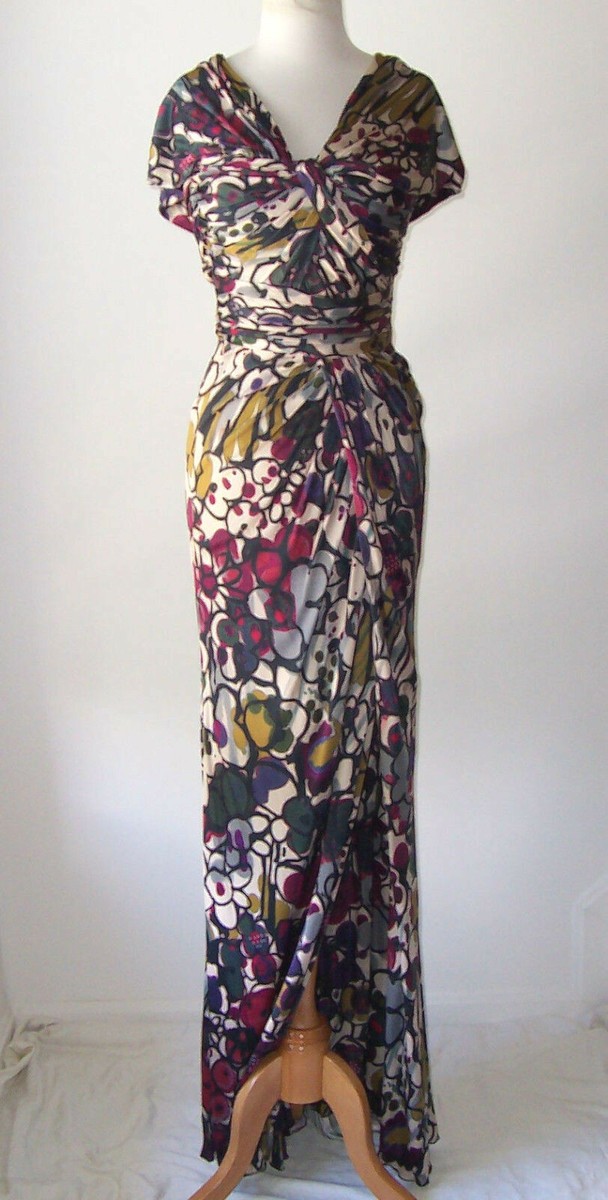 ELIE SAAB Multi Color Floral Print High Slit Dress Gown 38 2 4 | eBay