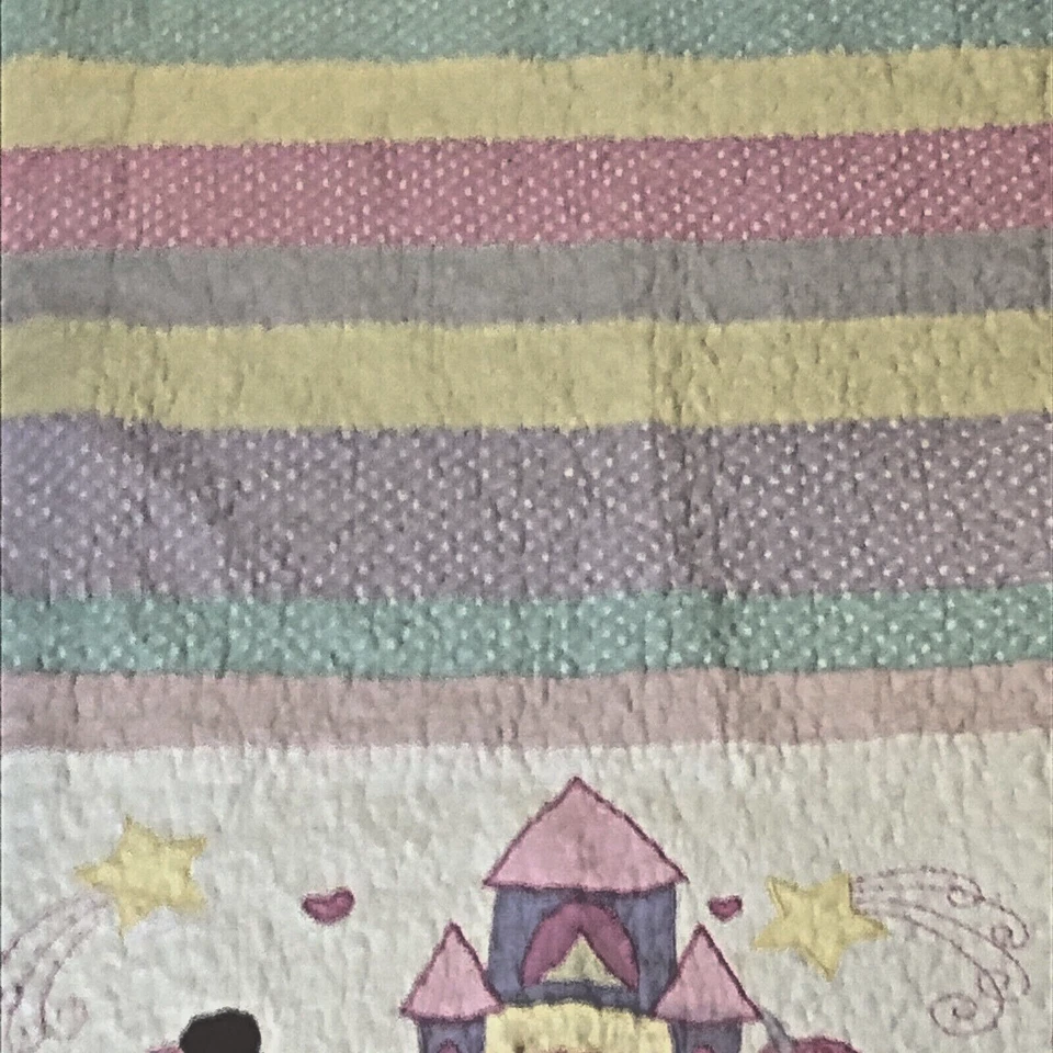 Cynthia Rowley Little Girls Twin Sz Quilt & Pillow Sham Fairy Unicorn Castle - Image 2 of 4