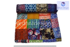Indian Vintage Quilt Kantha Patchwork Bedspread Cotton Blanket Ralli Gudari