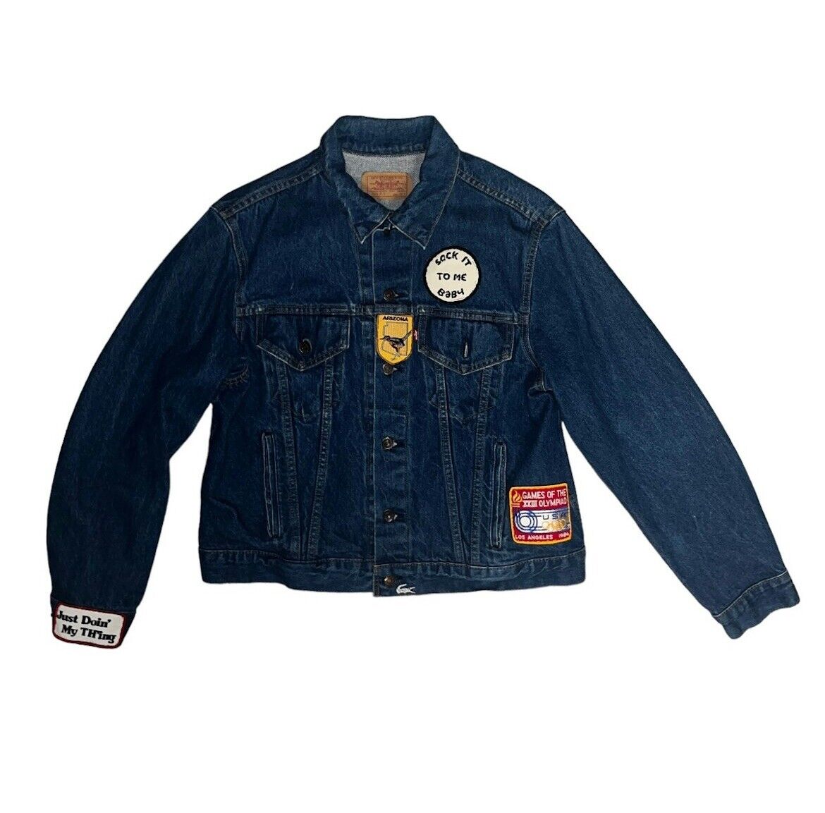 Vintage 1980s Levi’s Denim Jacket Patchwork 46R - image 1