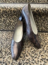 Robert Clergerie Vintage 80s Brown Snakeskin Iconic High Cut Stack Heel Pump 6B
