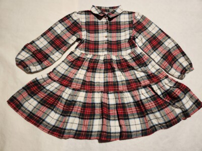 NWT Old Navy Red White Green Plaid Flannel Tiered Dress Baby