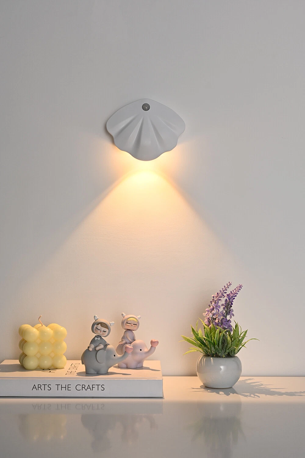 Shell LED Wall Lights Motion Sensor USB Charging Wireless Night Lamp White Black - Picture 9 of 18