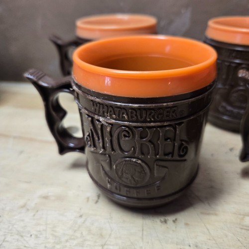 4 X Taza de café Whataburger níquel, taza de viaje de plástico marrón y naranja sin tapas - Imagen 2 de 7