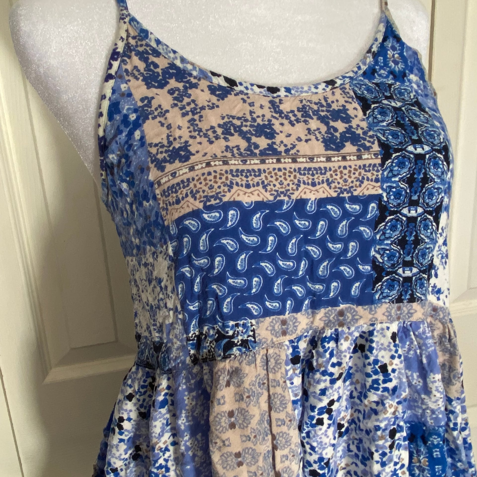 Blue Patchwork Spaghetti Strap Dress - image 5