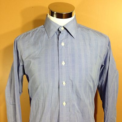 Skip Gambert Button Front LS Dress Shirt Blue USA sz Large Custom Made Slim Fit
