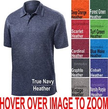 Mens HEATHERED Moisture Wick Polo Shirt Dri Fit XS, S, M, L, XL, 2X, 3X, 4X