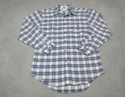 Levis Shirt Mens Medium Blue White Plaid Button Up Pocket Work Wear Silver Label