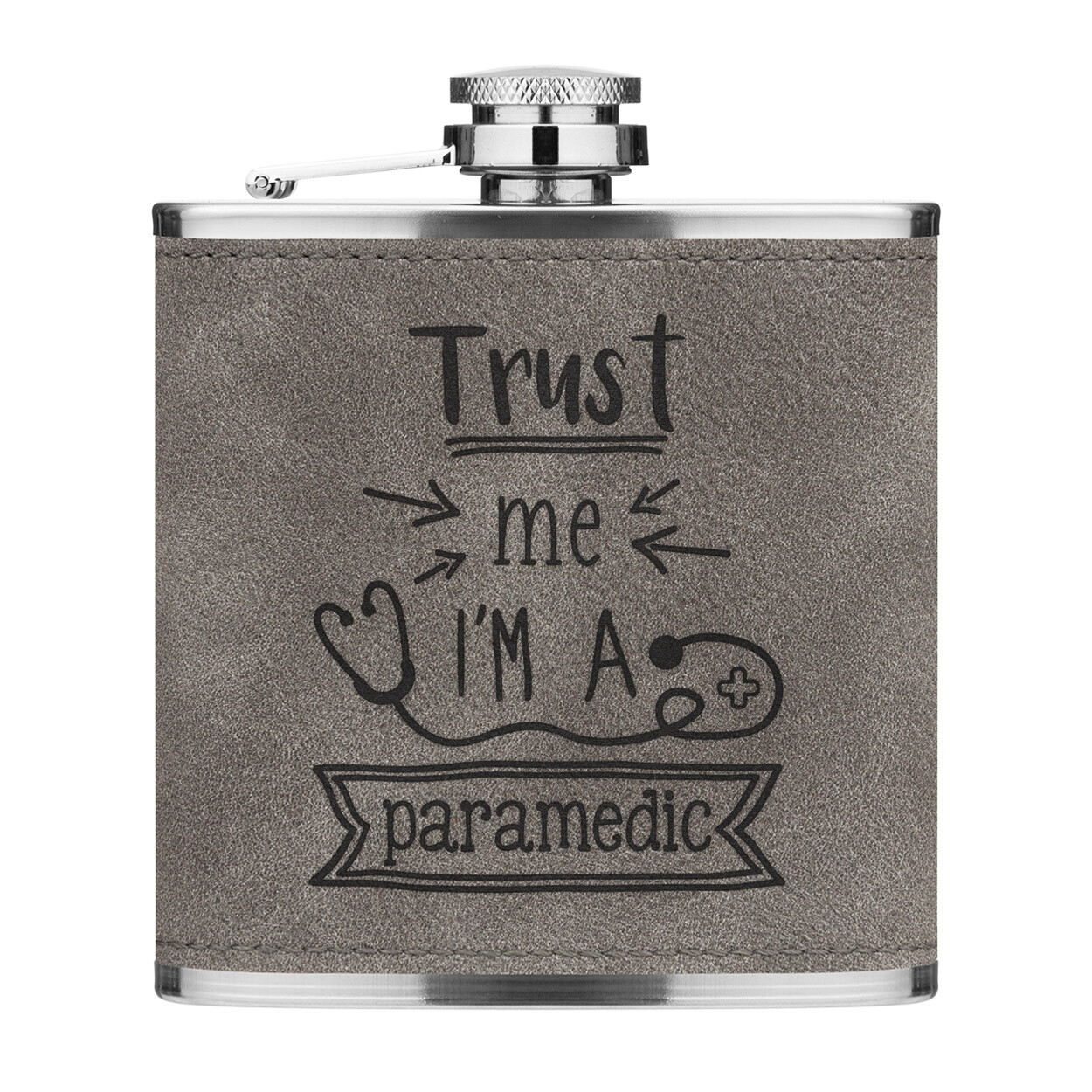 Trust Me I'm A Paramedic 6oz PU Leather Hip Flask Grey Funny Best Favourite