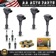 4 bobinas de encendido y 4 bujías NGK Platinum para Nissan Altima Sentra 02-06 2,5 L