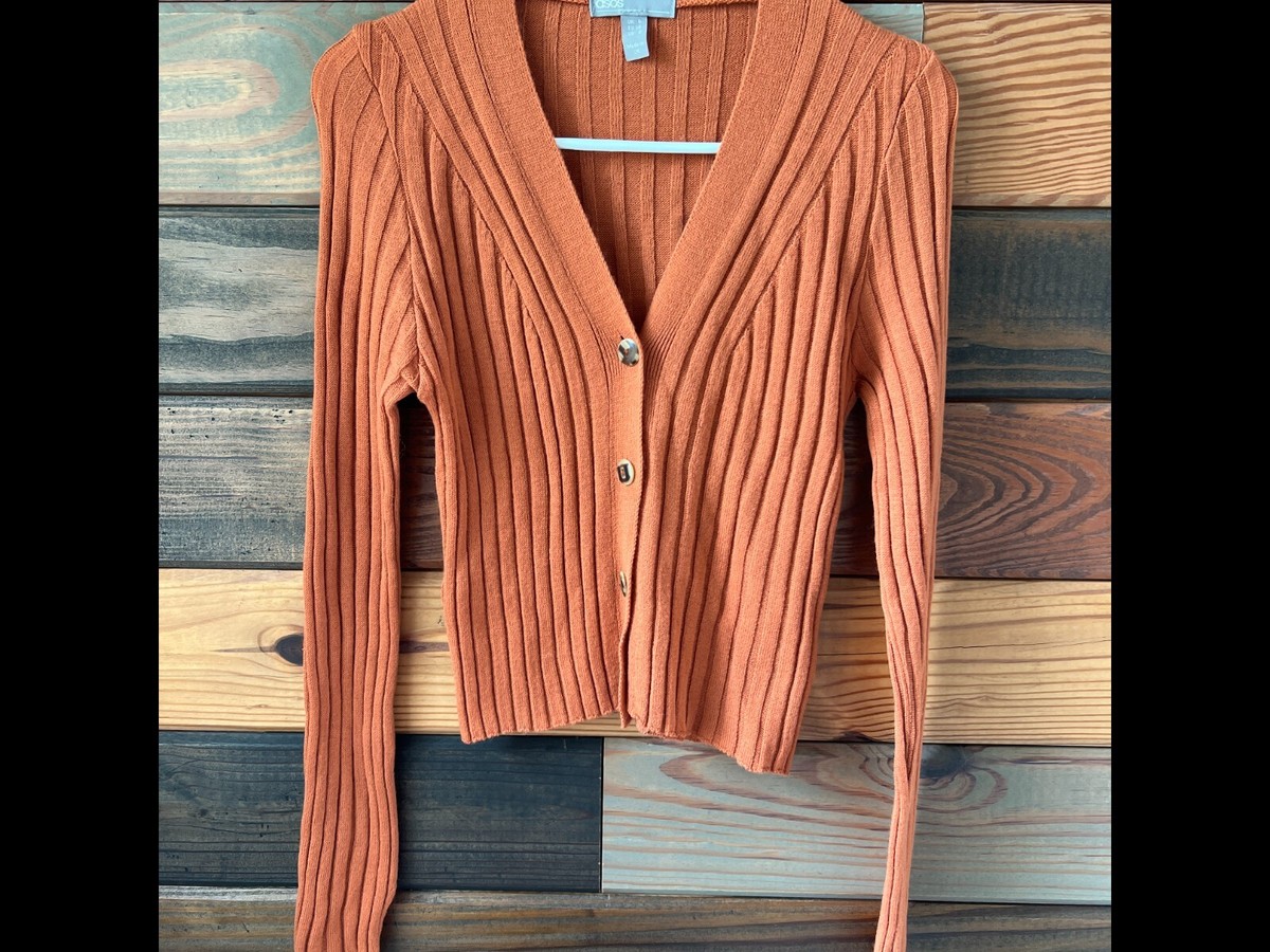 ASOS Orange Cropped Cardigan Knit Sweater Top Women's Size NWOT