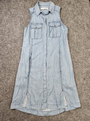 Trina Turk Sunset Harbor Sz Medium Sleeveless Button Front Chambray Linen Dress