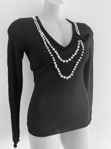 MOSCHINO Mujer Negro Lana Suéter Jersey Top Blanco Perla Audrey Hepburn IT44-M - Imagen 13 de 17