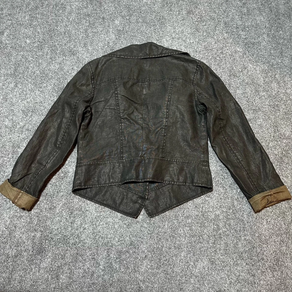 Chaqueta CAbI para mujer pequeña gris carbón bolsillos con botones a presión lona encerada lino Foto 2 de 4