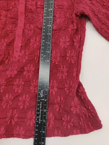 INC International Concepts Maroon Floral Embroidered Snap Button Shirt 3/4Slv - Picture 6 of 6
