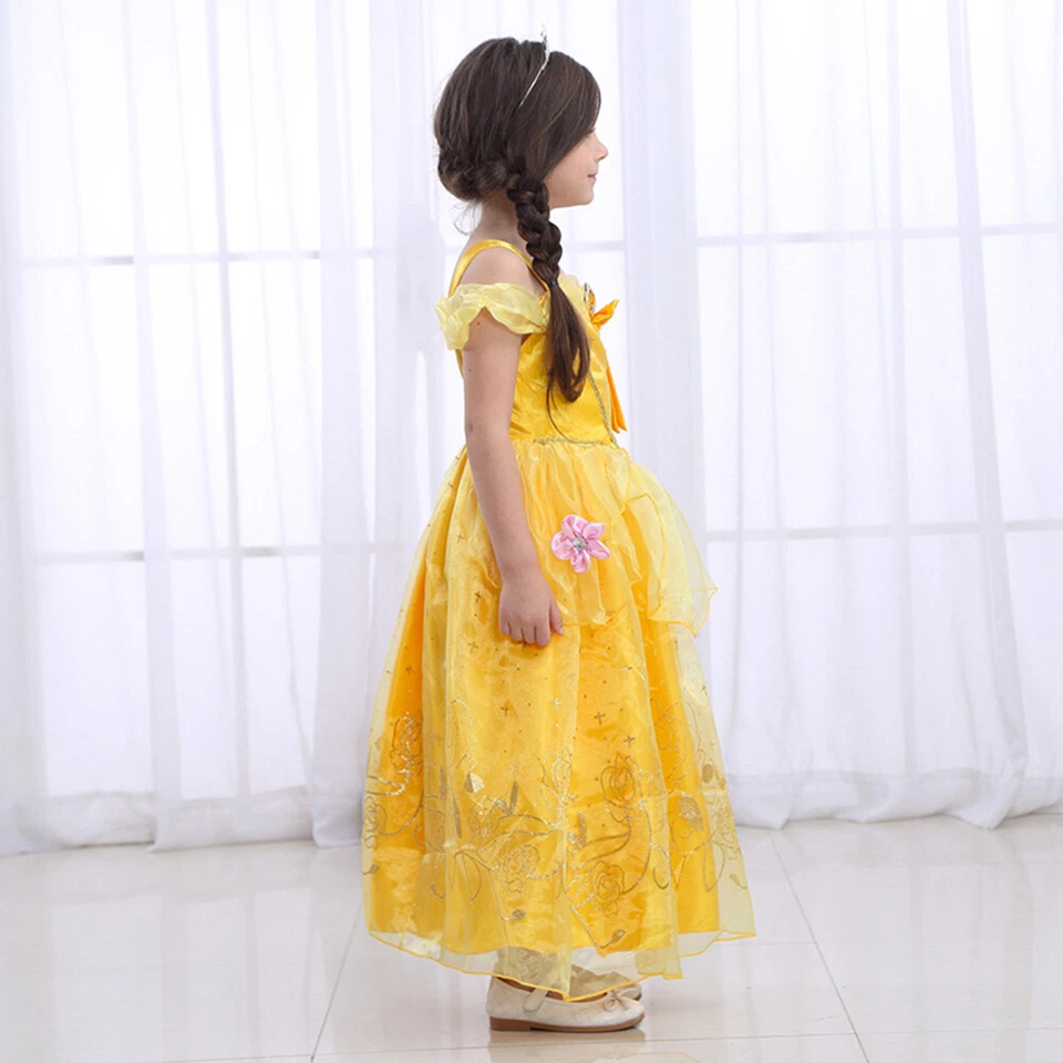 Girls Belle Costume Party Dress Princess Fancy Dress Kids Birthday Cosplay Gifts - Image 4 of 4