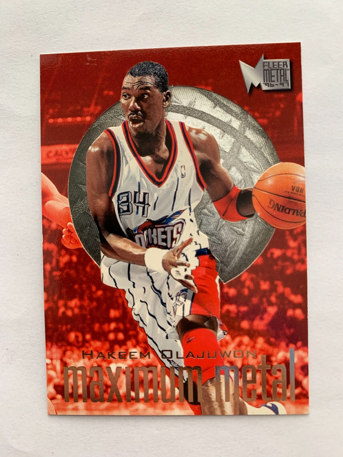 1996 basketball fleer maximum metal hakeem olajuwon rare insert sharp shape!