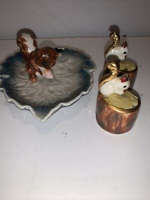 Vintage Squirrel Trinket Dish & Salt Shakers Super Cute 1950s