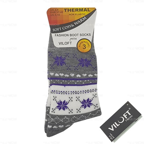 Womens Thermal Boot Socks UK 4-8 Ladies Wool Blend Viloft Non Elastic Cosy Warm - Picture 10 of 10