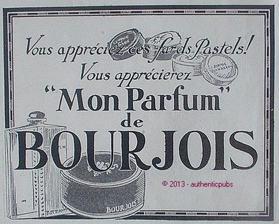 REKLAME PARFUM BOURJOIS MON PARFUM FARDS PASTELLS VON 1925 FRANZÖSISCH AD PARFUM PUB
