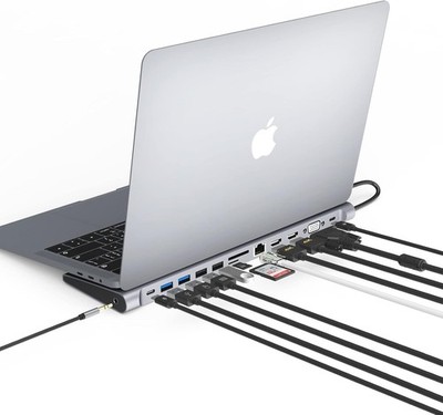 USB C Dockingstation Dual Monitor, 13 in 1 Triple Display USB C Hub mit 2 HDMI