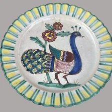 French Faience Plate La Rochelle 19th Century Hand Painted Peacock