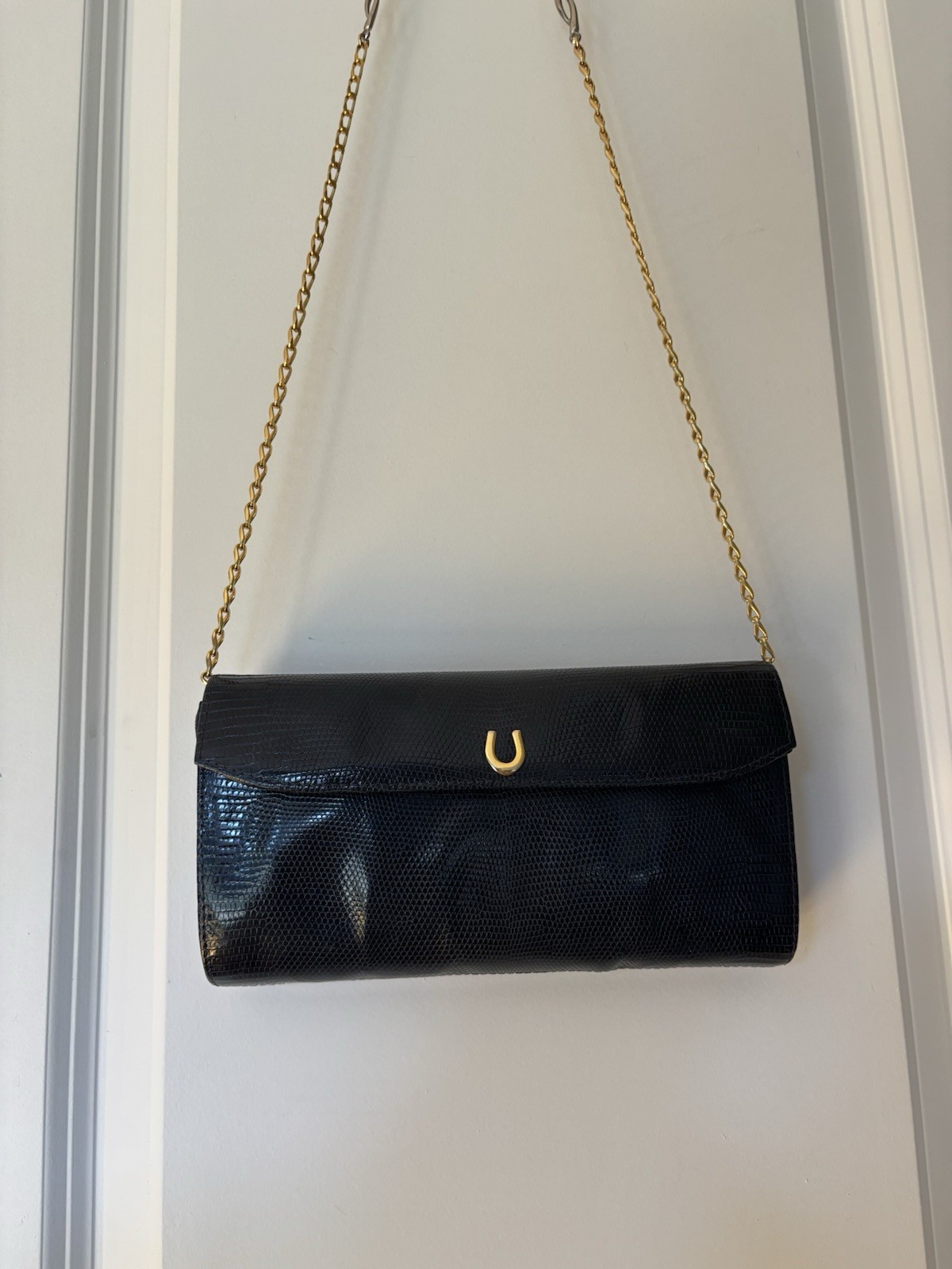 Vintage Lizard Navy Blue Rectangular Clutch - image 10