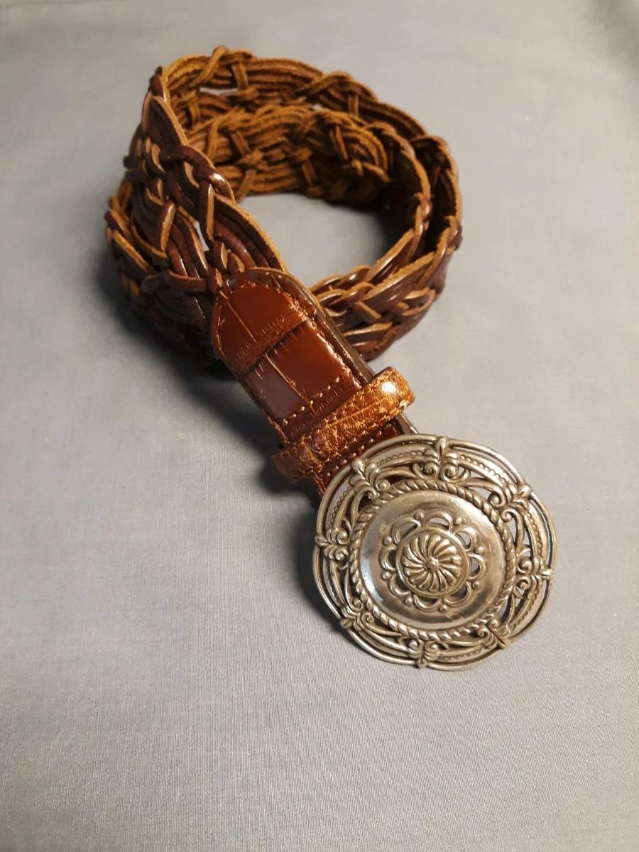 Brighton Tan Genuine Leather Woven Weaved Chunky Belt Size Small Brighton Womens Tan Woven Brown Leather Brass Buckle Belt  main image 2