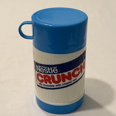 Vintage 90s Retro Nestle Crunch Plastic Lunch Thermos Blue White 6.5  Advertisin