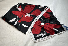 Vtg NWT Anne Klein Silk Scarf Red Black White Modern Floral Design