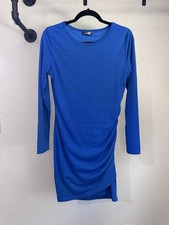 BTFBM Women’s Blue Body Hugging Ruched Long Sleeve Double Layer Dress NWT