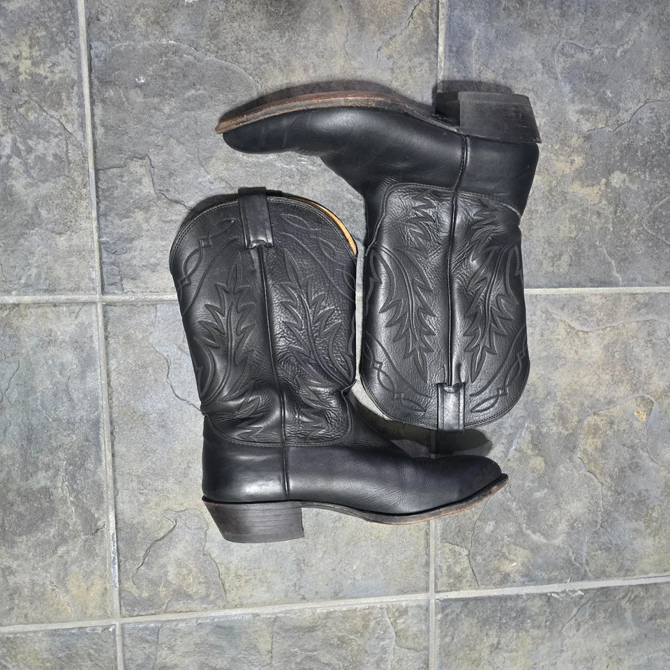 Vtg. Nocona Men's Black Deertan Leather Cowboy Boots Size 10.5 Handmade In USA - Image 2 of 4
