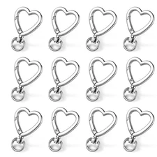 12Pcs Metal Heart Keychain Clip, Heart Carabiner for Keys, Cute Spring Snap 