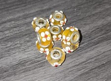 Set Of 8 Yellow Bracelet Beads With Flowers