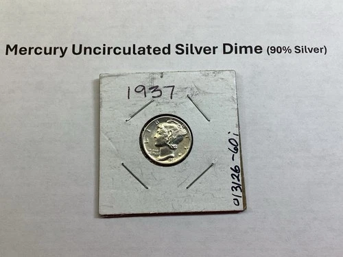 1937 Mercury Uncirculated Silver Dime 10 Cent 90% Silver Coin 013126 60i